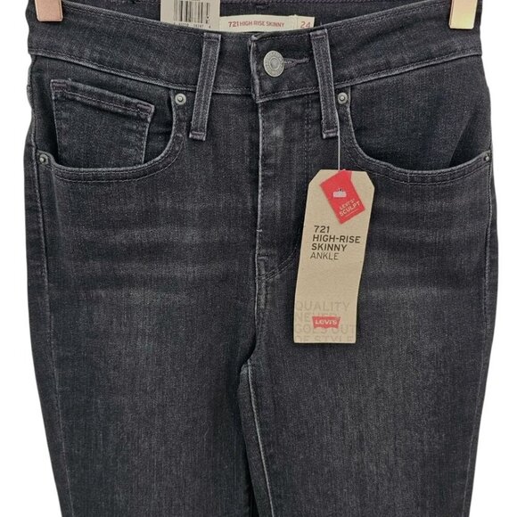 Levi's Womens 24 Black High Rise Super Skinny Ankle Jeans with Studded Ankle NWT - Picture 3 of 15